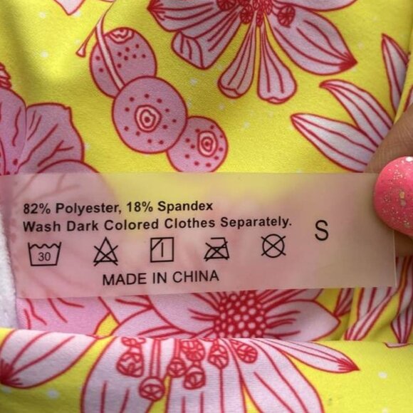 Bright Yellow and Pink Floral Two Piece Bikini Size Small - Picture 10 of 12